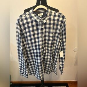 NWT Sun + Stone Men's Blue Plaid Print Button Down Shirt Size